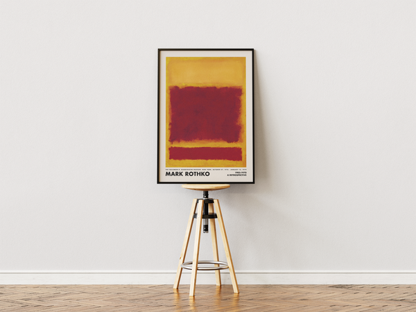 Abstrakt plakat i dybe røde og gyldne farver inspireret af Mark Rothkos farvefelter – perfekt til moderne indretning og kunstneriske billedvægge.