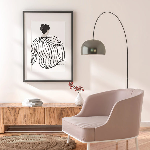 Lagom Lady White plakat med sort-hvidt kunstmotiv af kvinde – minimalistisk nordisk vægkunst i stilfuldt design.