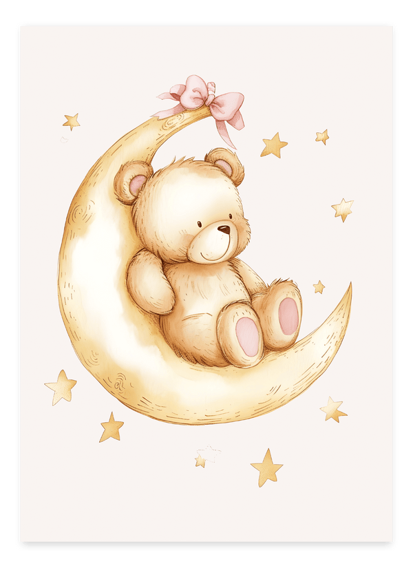 Bamse på Månen - Børneplakat | Magisk & Drømmende Vægkunst