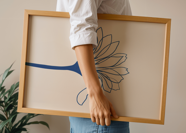 Blå Blomst Plakat | Moderne Blomsterplakat i Rolige Farver