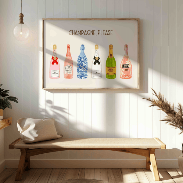 Champagne Plakat – Champagne, Please – Elegant Vægkunst