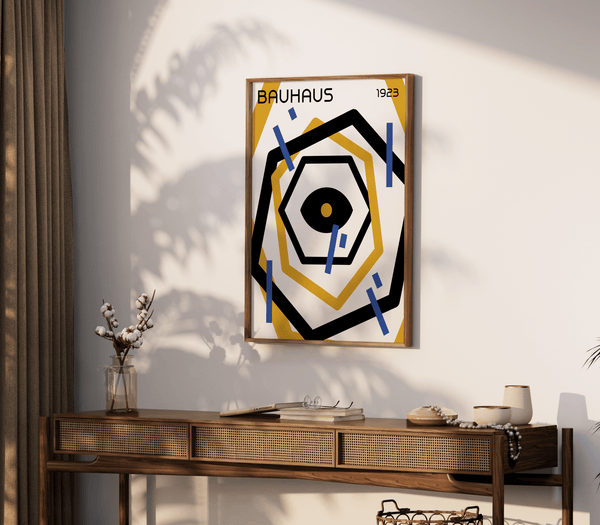 Dead Eye Bauhaus Plakat er et markant og stilrent kunstværk, der hylder Bauhaus' enkle og geometriske design.