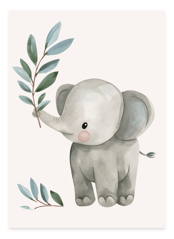 Elefant Leaf - Børneplakat | Sødt & Naturinspireret Design