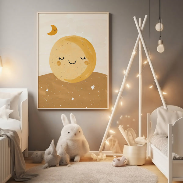 Glad Måne - Børneplakat | Sødt & Drømmende Design til Børn