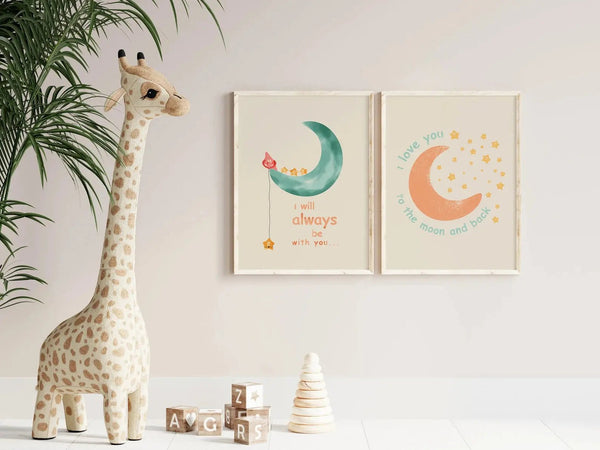 I love you to the moon and back Ellens ShopI love you to the moon and back Vores børneplakat med citatet 'I love you to the moon and back' er den perfekte måde at udtrykke din kærlighed til dit barn. Skab en hjertevarm atmosfære i børneværelset med dette smukke citat. En ideel gave til små elskede. 50x70 cm størrelse.
