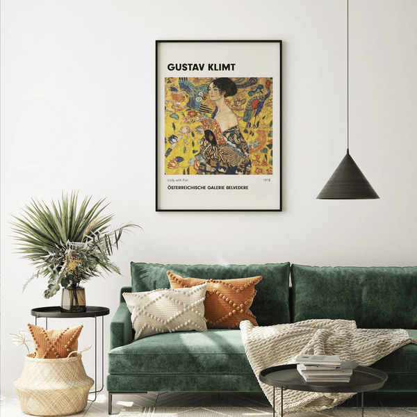 Gustav Klimt plakat med Lady with Fan motiv – farverig kunstplakat fra 1918.
