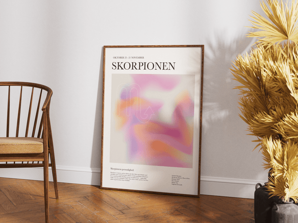 Farverig skorpion stjernetegns plakat med kunstnerisk og moderne illustration