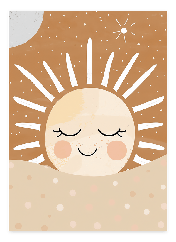 Smilende Solopgang - Børneplakat | Hyggelig & Farverig Vægkunst