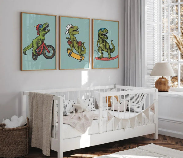 T-Rex på Skateboard Børneplakat