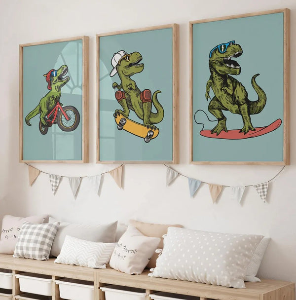 T-Rex på Skateboard Børneplakat