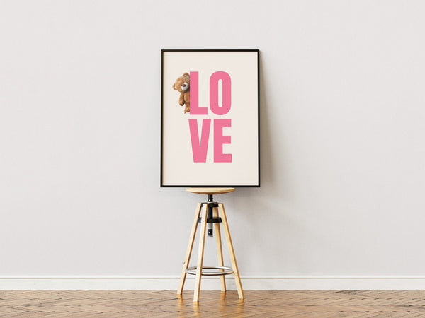 Teddy Love - Pink Plakat | Sød & Trendy Vægkunst