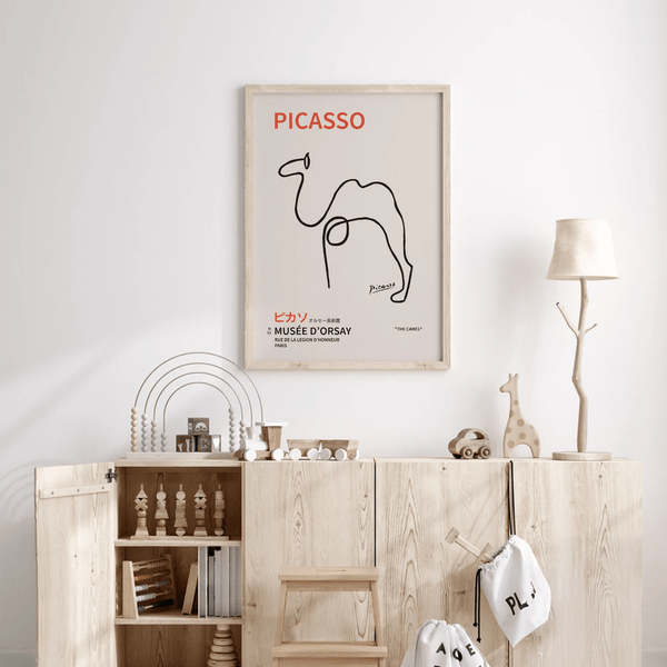 Picasso plakat med stregtegning af kamel og tekst fra Musée d’Orsay.