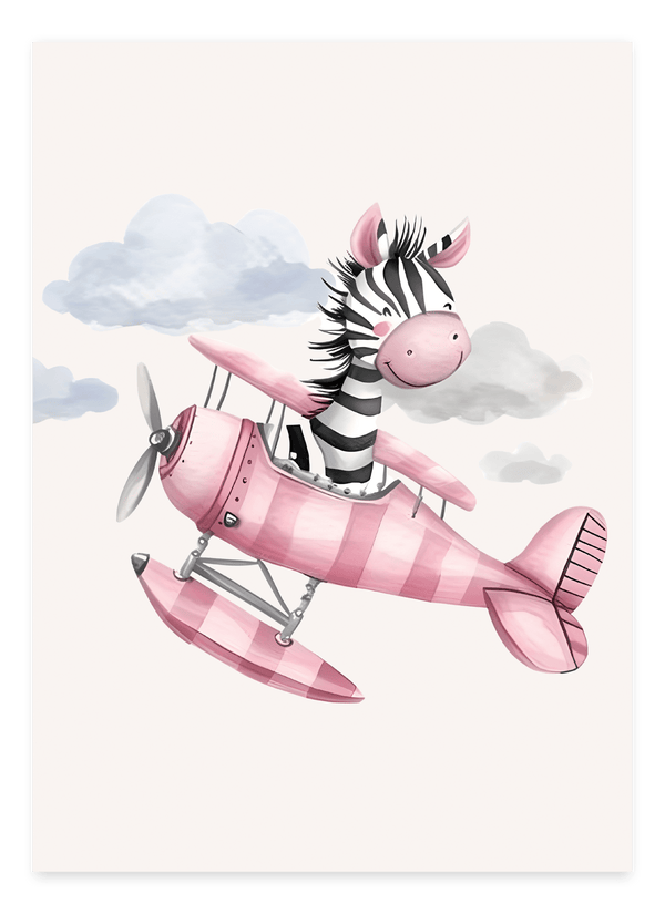 Zebra i et pink fly - Børneplakat