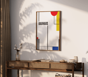 Geometri 2. Bauhaus Plakaten er en hyldest til Bauhaus-skolens minimalistiske og geometriske æstetik.