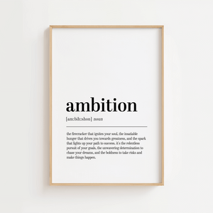 Citat Plakat | "Ambition Definition" motivation til hjemmet 