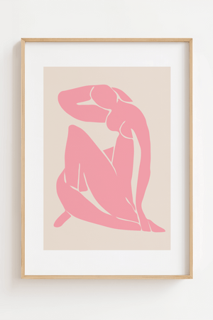 Pink Madame plakat inspireret af Matisse. Elegant kvindemotiv i rosa nuancer – minimalistisk og kunstnerisk plakat til moderne indretning.
