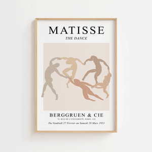 Beige The Dance plakat inspireret af Matisse. En elegant og rolig kunstplakat med dansende figurer – perfekt til stilfuld indretning.
