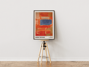 Mark Rothko plakat med blåt felt over rød-orange baggrund – abstrakt kunsttryk.