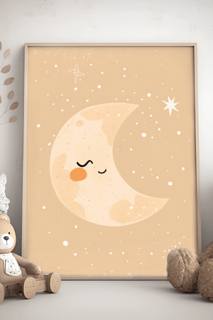Træt Måne - Børneplakat | Sødt & Beroligende Design