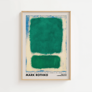 Mark Rothko plakat med to grønne farvefelter og lys cremeblå kant – abstrakt kunst.