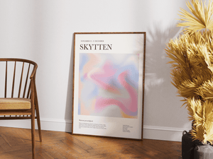 Farverig stjernetegns plakat med skytten symbol og moderne design.

