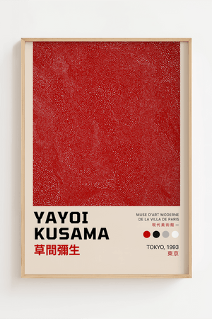 Red Infinity – Yayoi Kusama plakat med rødt mønster af små prikker i abstrakt design – moderne kunstplakat.