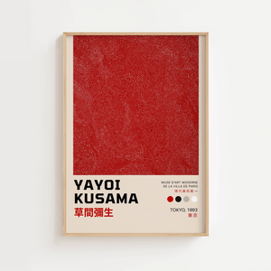 Red Infinity – Yayoi Kusama plakat med rødt mønster af små prikker i abstrakt design – moderne kunstplakat.