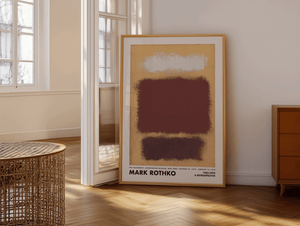 Abstrakt plakat i varme jordfarver med lyse, strukturerede kontraster inspireret af Mark Rothkos farvefelter – ideel til moderne indretning.