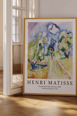 Bring farver, bevægelse og kunsthistorie ind i dit hjem med ‘Promenade des Oliviers’ – Matisse Plakat.
