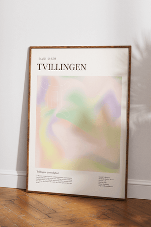 Farverig tvilling stjernetegns plakat i moderne og legende design.