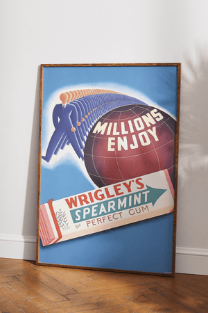 Retro Wrigley’s Spearmint plakat med farverigt vintage-design. Perfekt til dig, der elsker ikoniske reklamer. Fås fra kun 99,- i flere størrelser