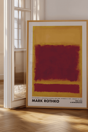 Mark Rothko No.296 plakat med røde og gyldne farvefelter i hans karakteristiske abstrakte stil.