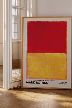 Mark Rothko plakat i røde og gule farver – abstrakt color-field kunst til væggen.
