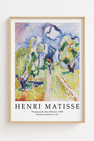 Bring farver, bevægelse og kunsthistorie ind i dit hjem med ‘Promenade des Oliviers’ – Matisse Plakat.
