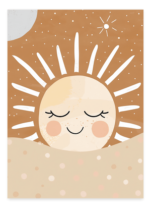 Smilende Solopgang - Børneplakat | Hyggelig & Farverig Vægkunst