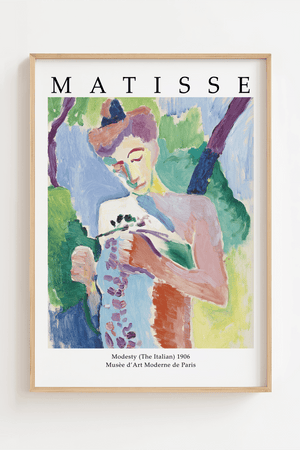 Tilfør dit hjem en poetisk og farverig energi med ‘Modesty (The Italian)’ – Matisse Plakat.