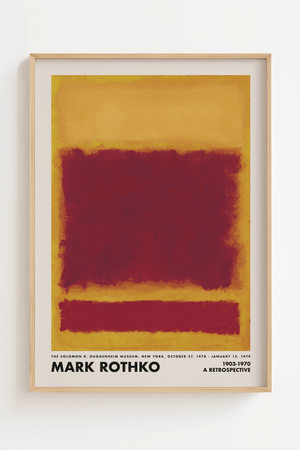 Mark Rothko No.296 plakat med røde og gyldne farvefelter i hans karakteristiske abstrakte stil.