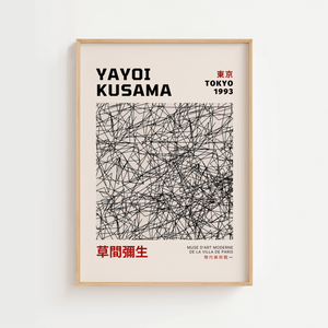 Infinity Net – Yayoi Kusama plakat med sort abstrakt linjemønster i grafisk design – moderne kunstplakat i minimalistisk stil.