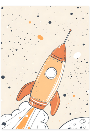 Raket til Månen - Børneplakat | Eventyrlig & Fantasifuld Kunst