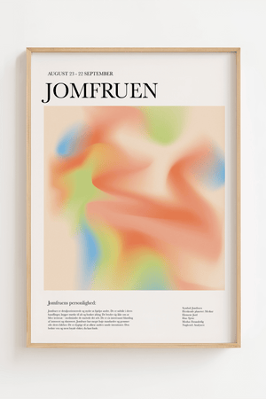 Farverig stjernetegns plakat af Jomfruen med moderne design og illustrative detaljer – perfekt som personlig vægkunst.