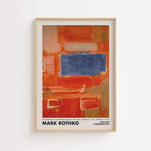 Mark Rothko plakat med blåt felt over rød-orange baggrund – abstrakt kunsttryk.