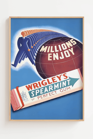 Retro Wrigley’s Spearmint plakat med farverigt vintage-design. Perfekt til dig, der elsker ikoniske reklamer. Fås fra kun 99,- i flere størrelser.