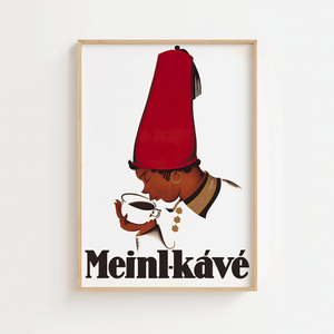 Vintage plakat med ikonisk Meinl-kávé reklame. Perfekt til kaffeelskere og retro-indretning. Fås i flere størrelser – fra kun 99,-

