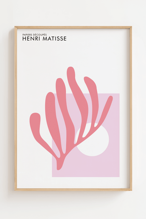 Pink Coral Matisse plakat i rosa og lyserøde nuancer – moderne vægkunst inspireret af Henri Matisse’ papirklip.
