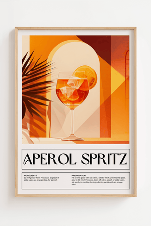 Illustreret plakat af Aperol Spritz cocktail i solrigt og grafisk design


