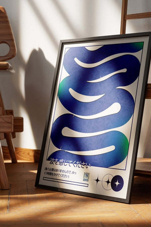 Blå Kurver – Japansk Retro Plakat