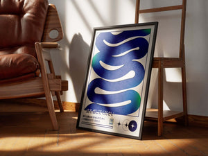 Blå Kurver – Japansk Retro Plakat