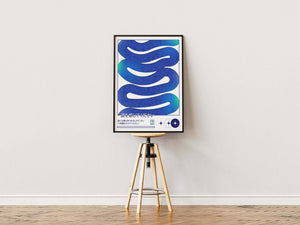 Blå Kurver – Japansk Retro Plakat