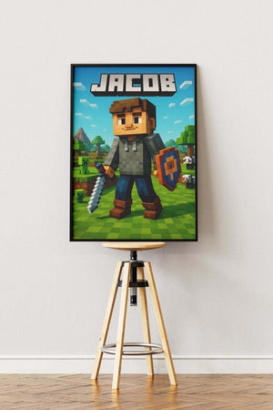 Minecraft plakat med sværd & skjold (lav din egen)