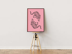 Double Tiger - Pink Plakat | Moderne & Unikt Design